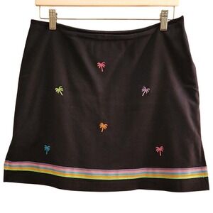 Y2K Bamboo Trader Black Mini Skort Embroidered w/ Colorful Palm Trees, Sz 8